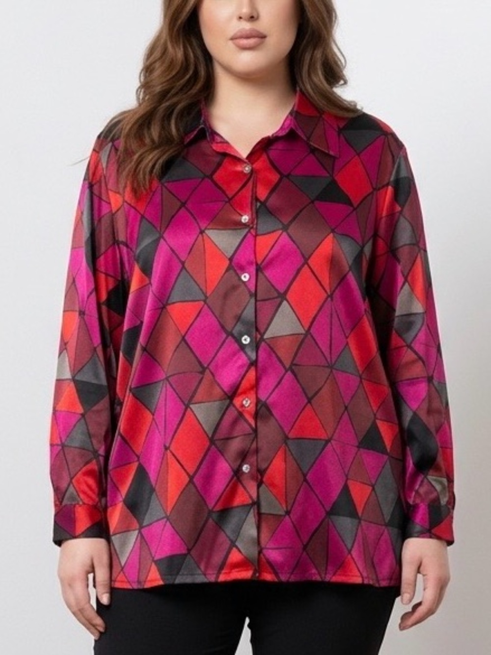 Avenue Pink & Red Geometric Button-Down Shirt